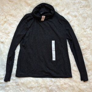 Banana Republic Soft Luxe Metallic Stripe Turtleneck Top Black Gold Size L NWT